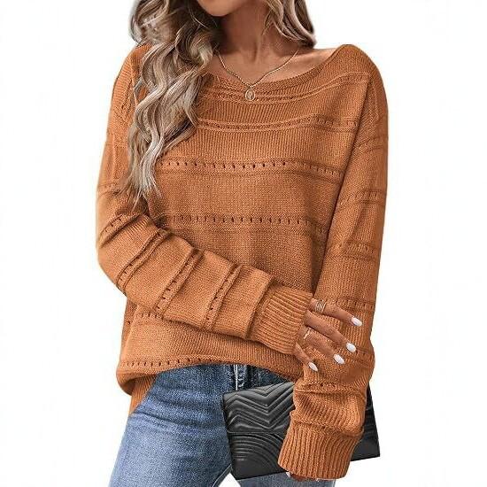 2026 Autumn/Winter European & American Loose Round Neck Knit Sweater, Women's Long Sleeve Solid Color Versatile Pullover