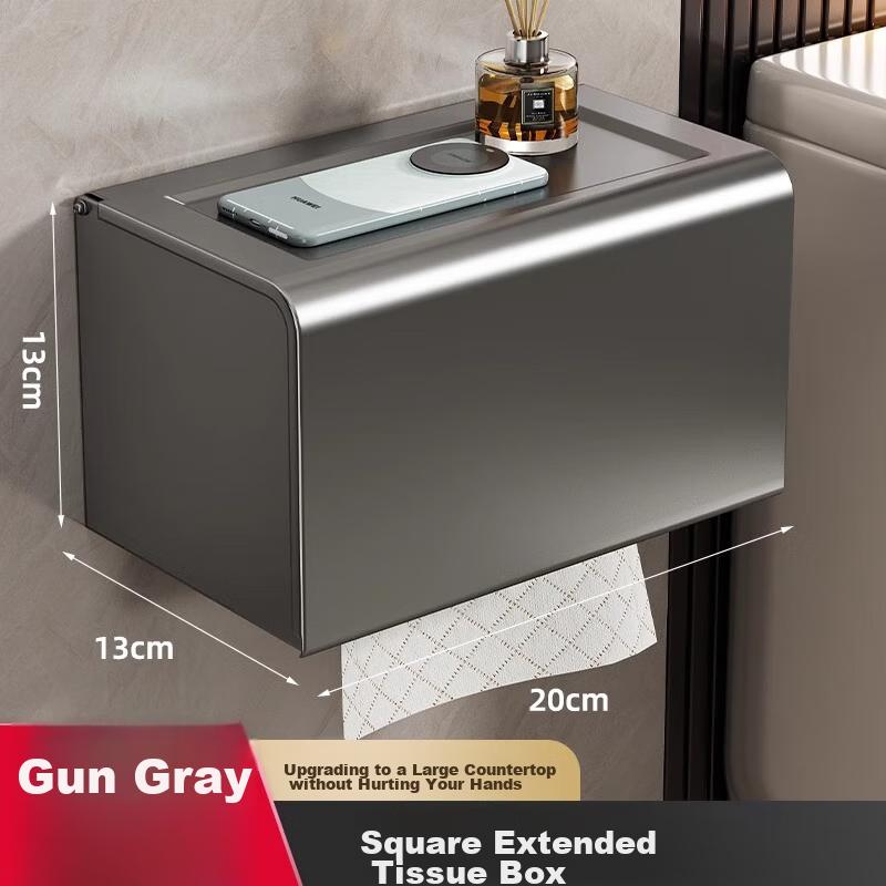 Gray Bathroom Tissue Box, Grass Paper Box, Waterproof Storage, Hand Towel Dispenser, Wall-Mounted Toilet Paper Holder, No Drilling Required