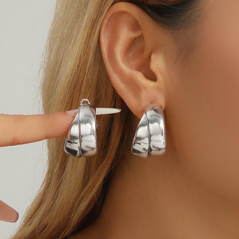 Goldene doppellagige runde Creolen für Damen, Vintage, übertriebene C-Form, Hängeohrringe, Trendiger Statement-Schmuck, Geschenk