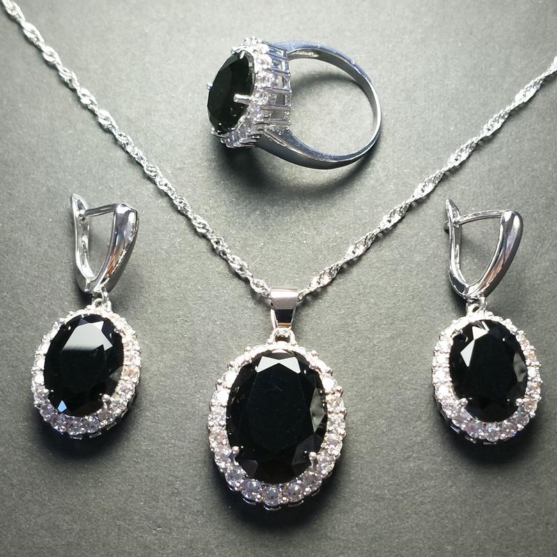European-American Zircon Jewelry Set: Ring, Necklace, Earrings - Three-Piece Inlaid Zircon Collection