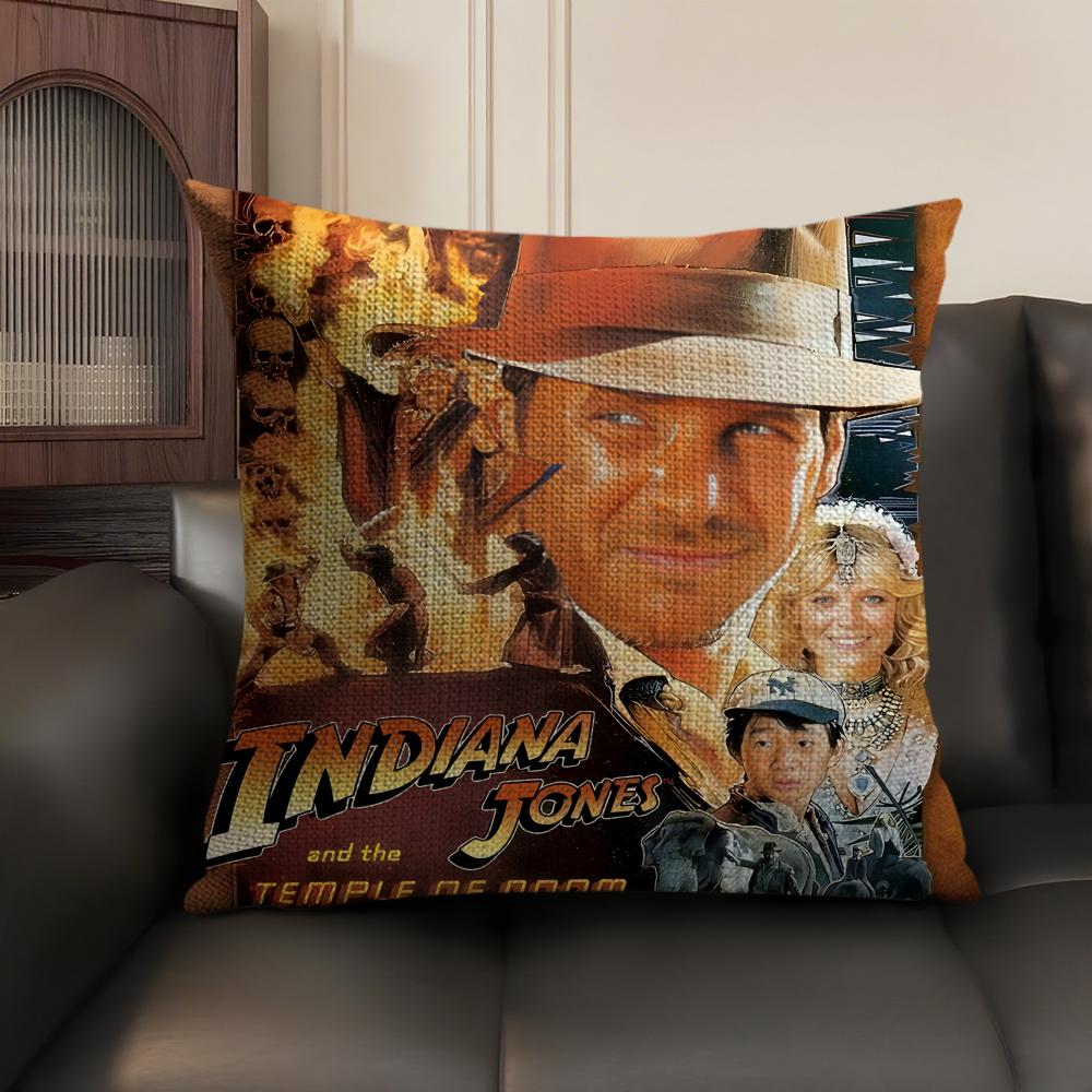 Movie I-Indiana J-Jones Cushion Cover Natural Linen Organic Fabric Double-Sided Printing Sofa Home Decor Gift Pillow Case