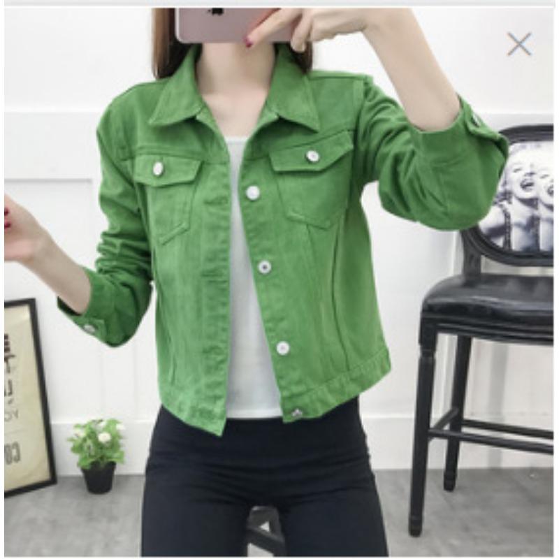 Spring Women's White Denim Jacket Casual Cropped Jean Coat
