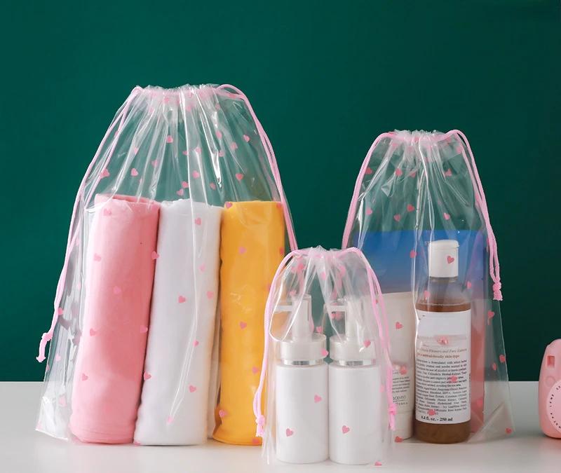 1pcs Transparent Drawstring Storage Bag Clothes Underwear Shoes Organizer Pouch Travel Toiletries Cosmetic Cartoon Storage Bag