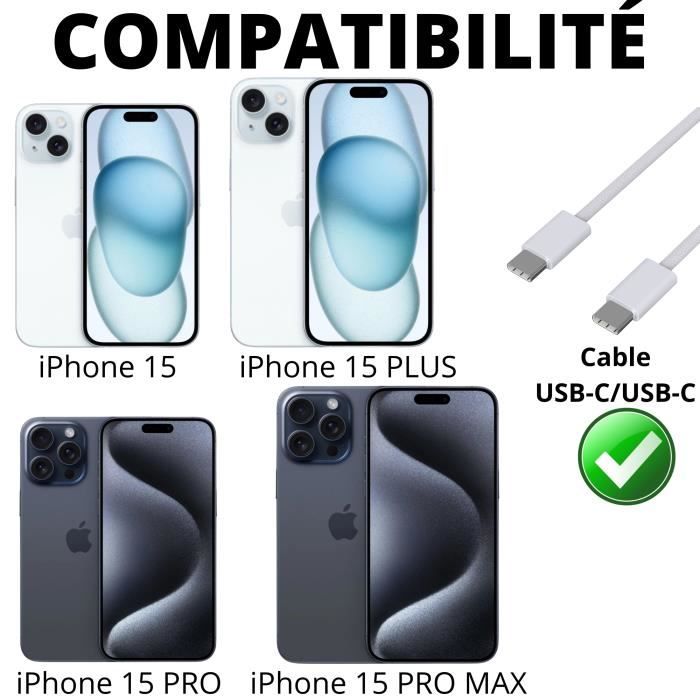 Cable USB-C USB-C pour iPhone 15 - 15 PLUS - 15 PRO - 15 PRO MAX - Câble nylon tressé 2 mètres Phonillico®