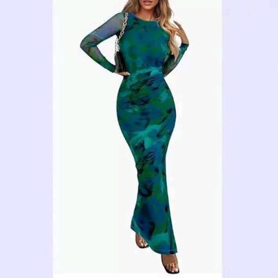Women's Autumn Long-sleeved Floral Print Sheath Pleated Sexy Dress
