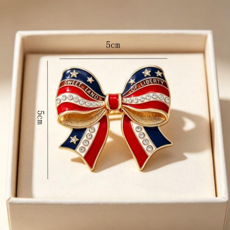 Spille Spilla Fiocco Bandiera Americana Spille Smalto Patriottiche Colori Bandiera USA Rosso Bianco Blu Smalto Strass Spille da Bavero Gioielli Regali