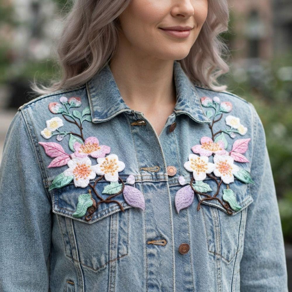 Iron On DIY Embroidered Stickers Flower Shape Clothes Sticker Elegant Flower Embroidery Patch  Bags