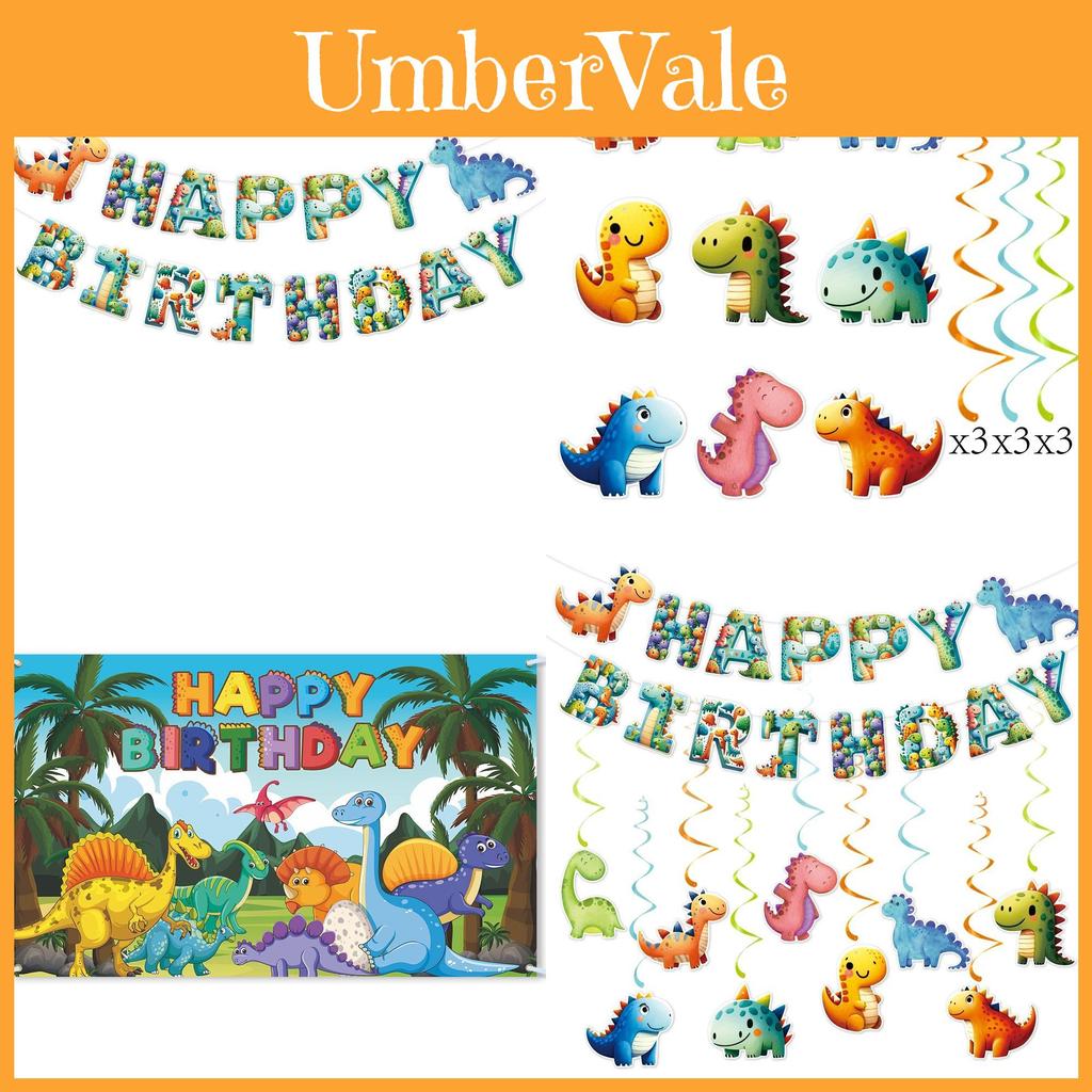 Dinosaur Birthday Party Decor Pack With Paper Banner And Spiral Decorations For Childrens Event