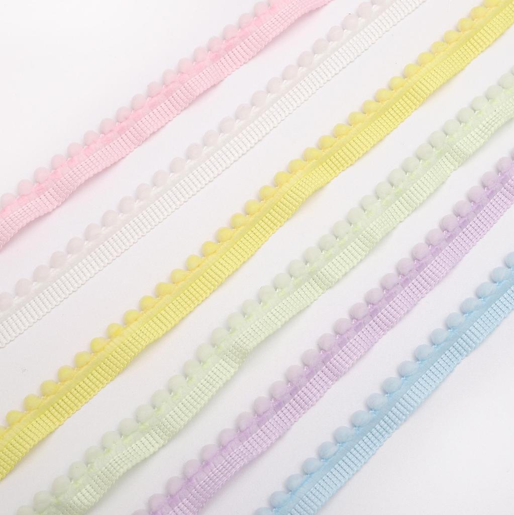 [5m] Kleine Fellbommelspitze 1cm Einfarbig Nicht-dehnbar Polyesterspitze DIY Rock Rucksack/Haaraccessoires Spitze