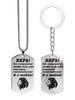 Stainless steel keyring and necklace, gift for son, carved badge