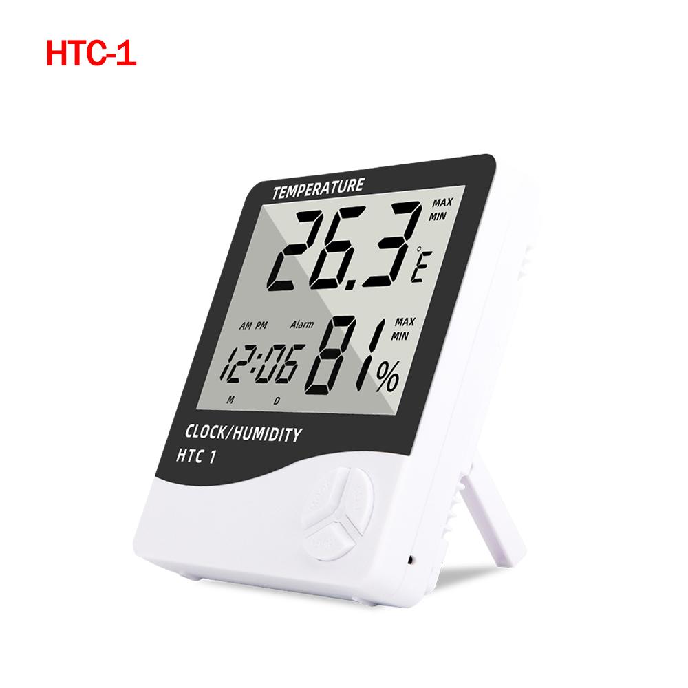 

HTC1 HTC2 Digital Thermometer Hygrometer LCD Indoor Weather Station Clock Temperature Humidity Monitor with Sensor