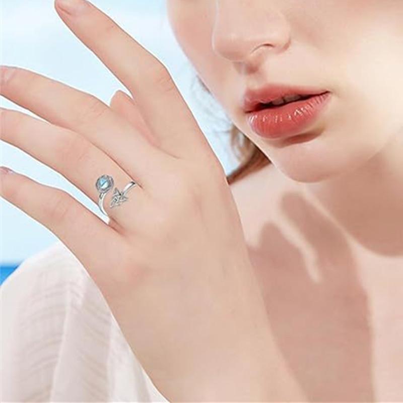 Smjel Spinning Moonstone Vintage Adjustable Rings Hollow Ring For Women Index Finger Statement Jewelry
