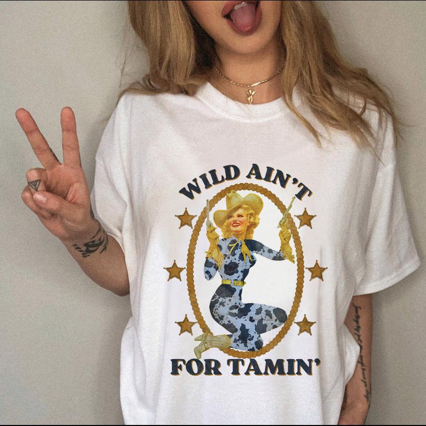 Women's T-shirt Western Cowboy Cartoon Letter Print Funny Cute Short Sleeve Ladies Fashion Casual Summer Women's T-shirt Graphic