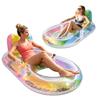 Glitter Inflatable Pool Float Chair with Backrest & Cup Holder Blow Up Floating Hammock Leakproof For Adult Water Leisure Floats