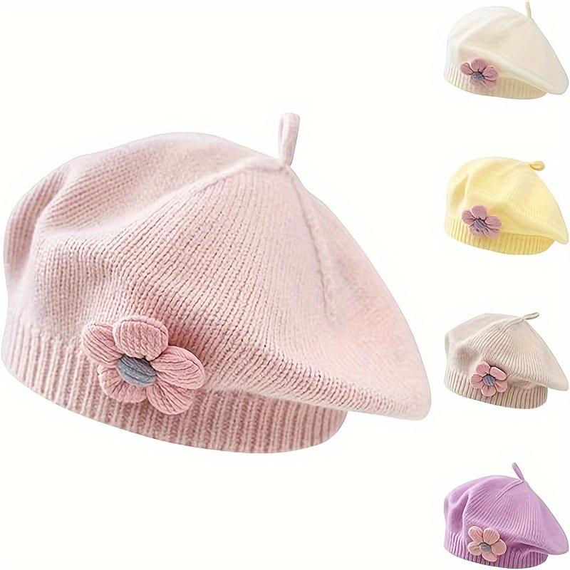 1pc Stretchy Knitted Beret Hat for 0-2 Years - Soft Warm Winter Hat with Floral Embellishment, Foldable Christmas Holiday Outfit