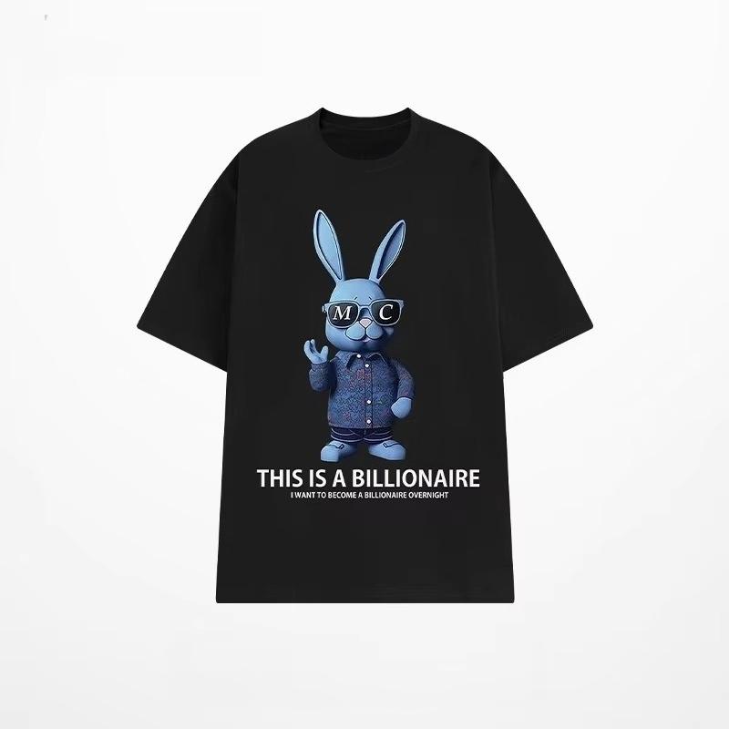

2025 New Cartoon Foreign Style Rabbit Printing Short-sleeved T-shirt Summer Men and Women Couples T-shirt Trendy Loose Top S