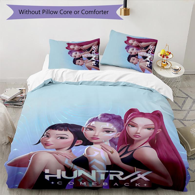 KPOP Hunter 3pcs Bedding Set Duvet Cover Closure Includes 1 Duvet Cover & 2 Pillowcases for All Seasons Bedroom Home Dorm Decor