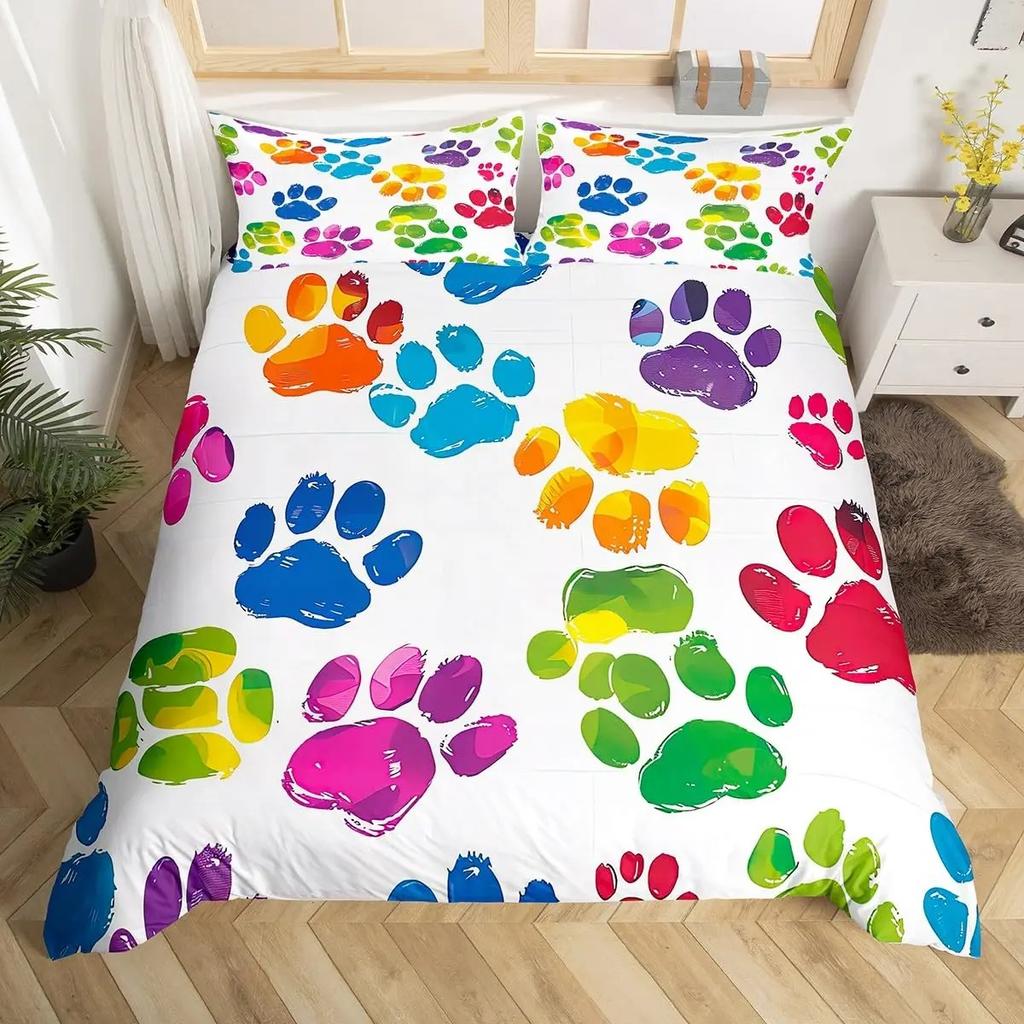 3D Print Dog Paw Print Bedding Set King Purple Galaxy Puppy Footprint Duvet Cover Pets Animal Themed Quilt Cover Set