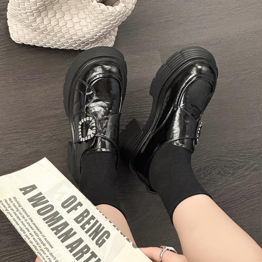 2025 autumn new leather platform heightening loafers women's British style small leather shoes versatile casual single shoes women