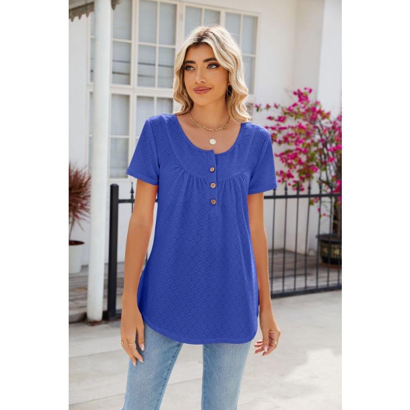 YYFS Dámská móda Ležérní Léto Jaro Jednobarevné halenky a košile s krátkým rukávem a výstřihem do O