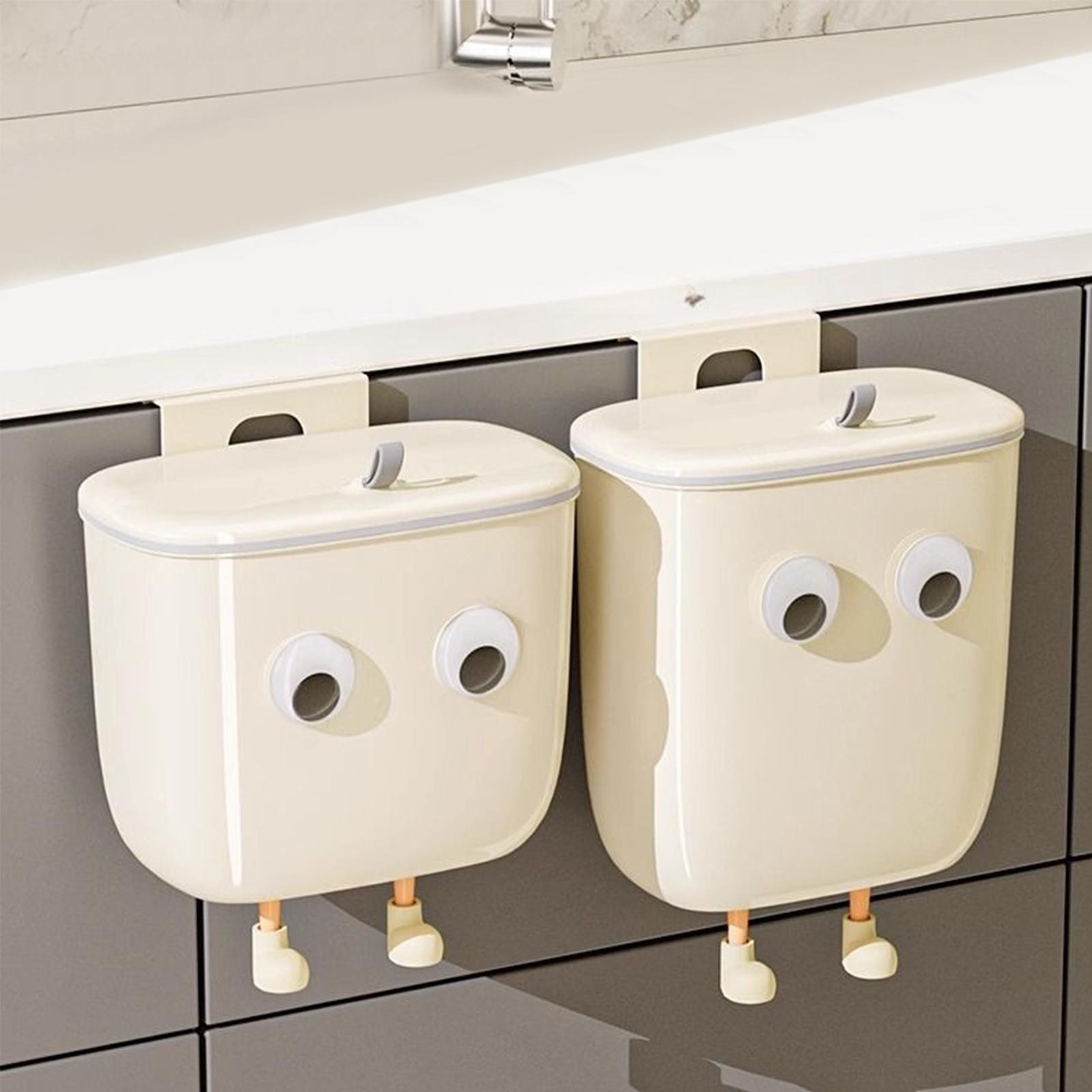Kitchen Trash Can Cream Colored Wall mounted Kitchen Trash Can Cute Waste Basket with Lid Bathroom Trash Can for Wall Under Sink 9l