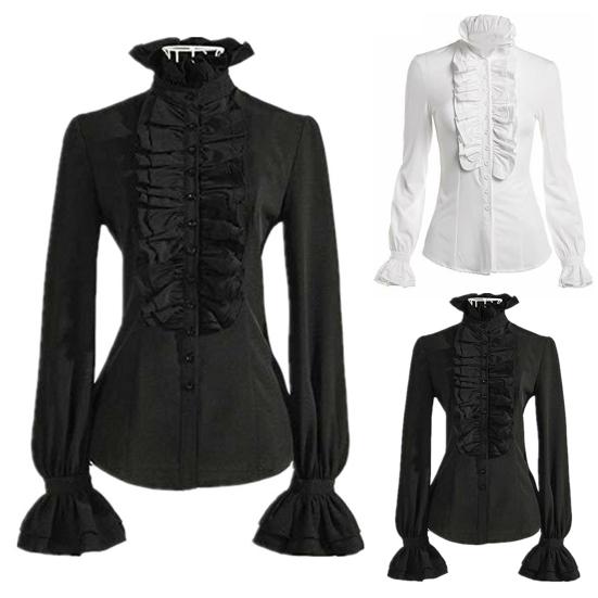 Dámské topy Retro Volánové Slim Fit Prodyšné Pohodlné Dlouhý rukáv Jednobarevná Módní halenka