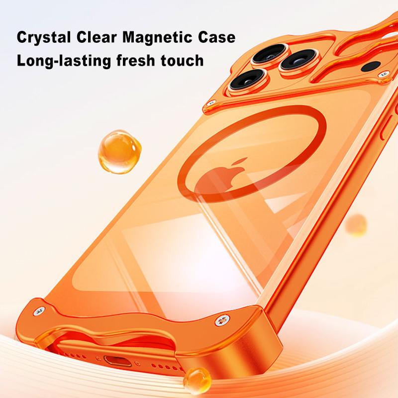 Frameless Magnetic Case For iPhone 17 Air 16 15 Pro Max Magnetic Cover Metal Corner Pad Protection PC HD Transparent Back Panel