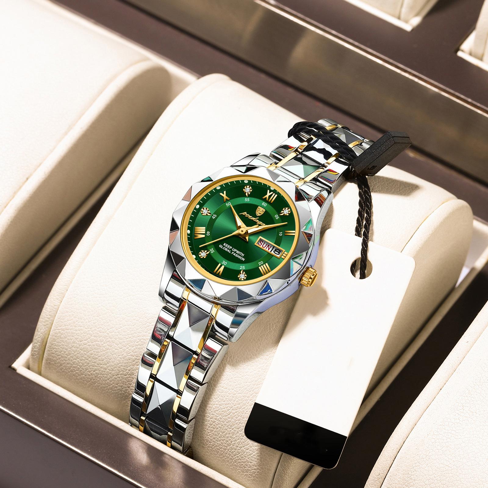 

POEDAGAR Елегантний кварцовий жіночий наручний годинник Auto Date найкращого бренду Оригінальний годинник для жінок Розкішні водонепроникні світлові наручні годинники золотий/зелений