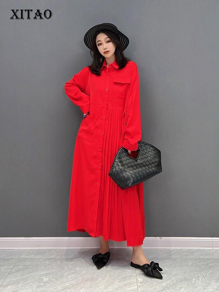 

XITAO Асимметричное плиссированное модное однотонное платье ZY6530