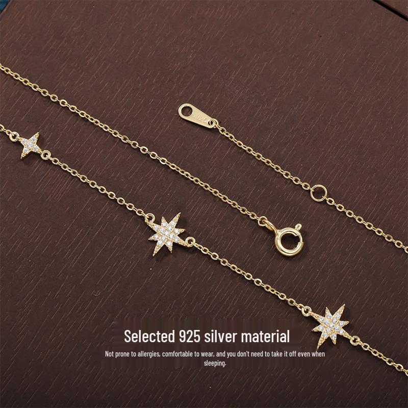 Opal Inlaid Sterling Silver Four-Pointed Star Tassel Necklace - Versatile Clavicle Chain Christmas Gift