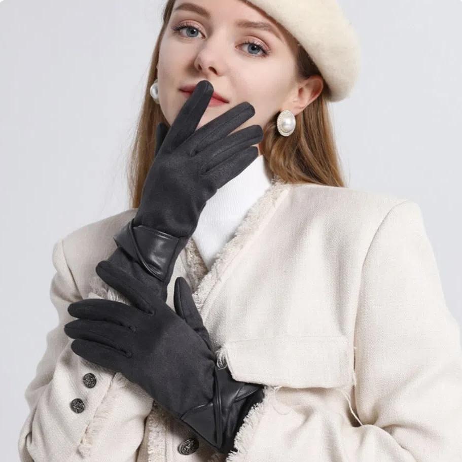 Thicken Suede Leather Gloves Chamois Leather Winter Driving Gloves  Gloves  Women