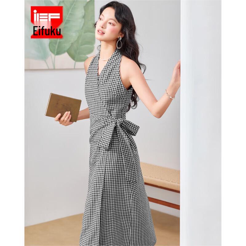 IEF Women s French Style Plaid V-Neck Sleeveless Dress L