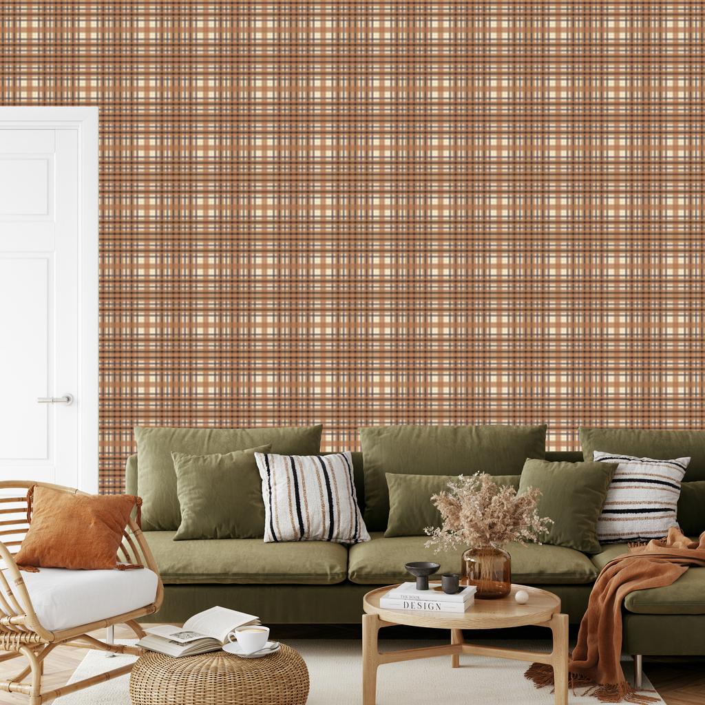Brown Checkered Orange and Beige Wallpaper for Living Room and Bedroom 50x1000