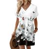 Women's Fashionable Floral Print V-neck Short Sleeved Pocket Casual Pullover Dress
