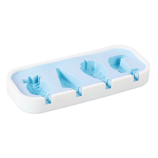 Silicone Ice Cream Mold with Anti-Spill Dust-Proof Cover 4 Cavities Cute Shapes Popsicle синий
