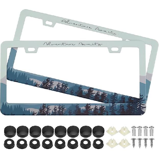 Splicing Skull Ghost Bat License Plate Frames, 2 Pack Halloween Horror Car Plate Frame, Stainless Steel License Plate Holders Covers With Free Screws