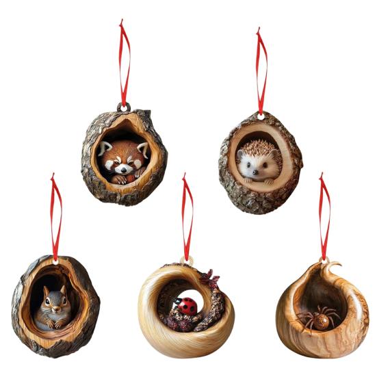 5Pcs Animal Christmas Ornament Set Acrylic Car Interior Pendant 2D Acrylic Forest Animal Decoration for Christmas Tree Home