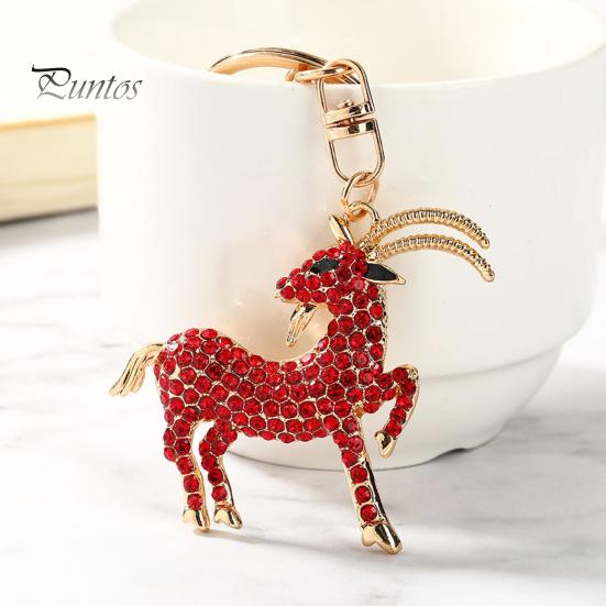 Decorative Backpack Accessory Goat Keychain with Sparkling Rhinestone, Golden Plated Sheep Alloy Rhinestone Keyring, Bling Animal Pendant for Handbag