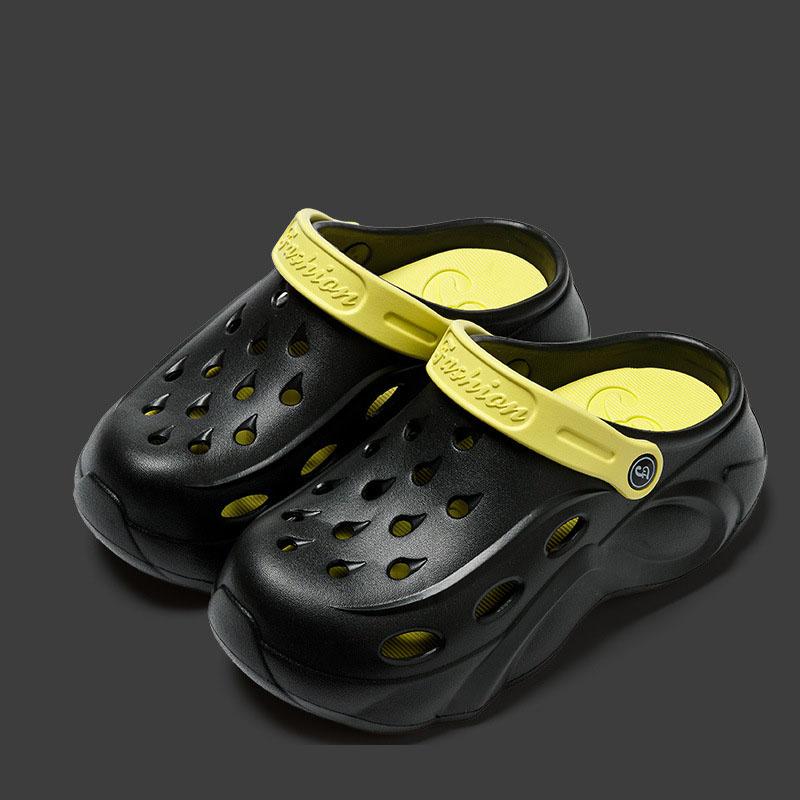 Туфли из ЭВА с перфорацией сандалии на толстой платформе женские летние мягкие туфли для пляжа и сада женские нескользящие тапочки на танкетке 40-41 чёрный 1730₽