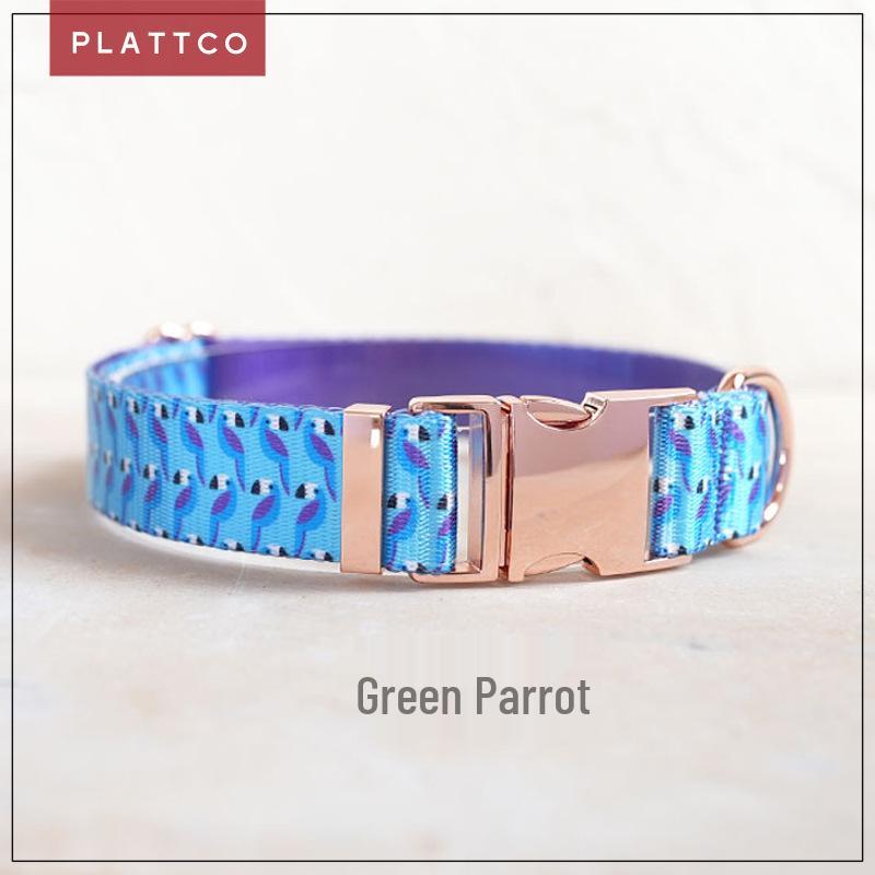 Blue Parrot Print Nylon Dog Leash and Collar Set by PLATTCO
