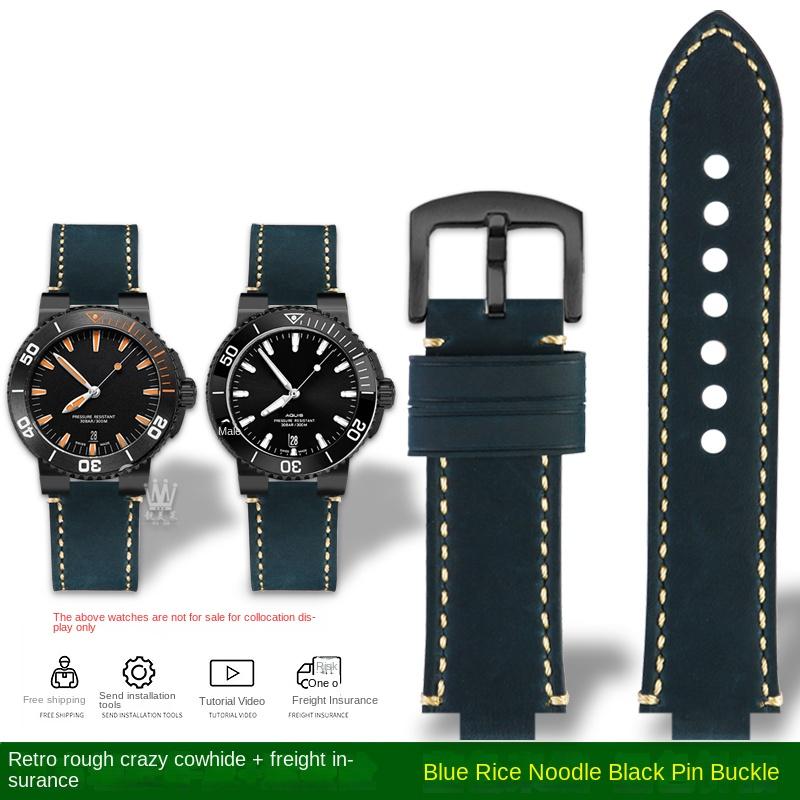 Konvexer Mund-Armband Für ORIS Tauch AQUIS Retro Rindsleder 733 7730 7740 Herren-Uhrenarmband 24 * 12mm 24 * 11mm Gürtel
