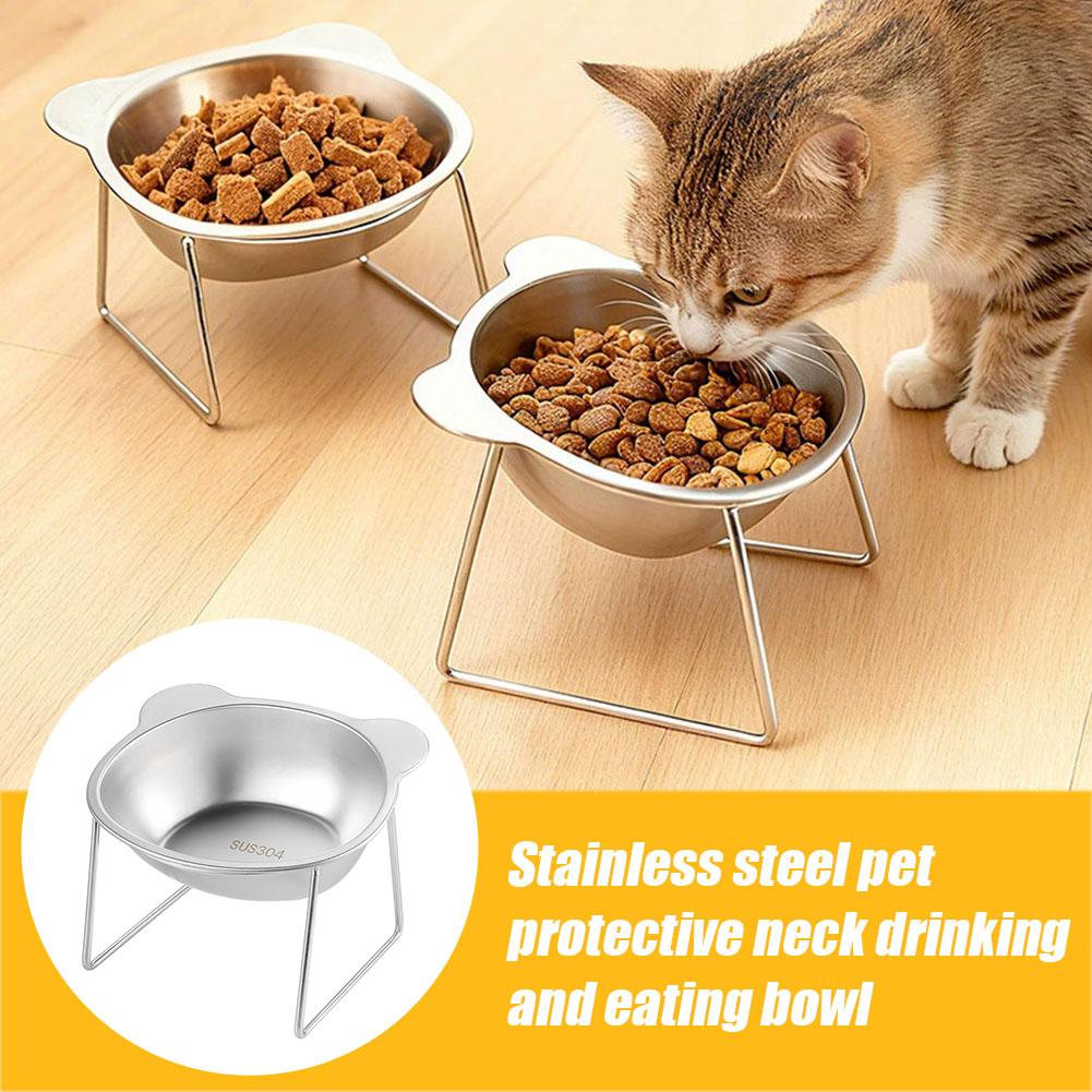 15° Tilted Elevated Cat Dog Bowl, 304 Stainless Steel Pet Food Water Dish with Non-Slip Base Healthy Feeding