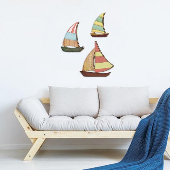 3 Pcs Wooden Sailboat Wall Art Coastal Nautical Sailboat Wall Sculpture Vintage Lake House Wall Hanging Decor for Living Room Bedroom Nursery