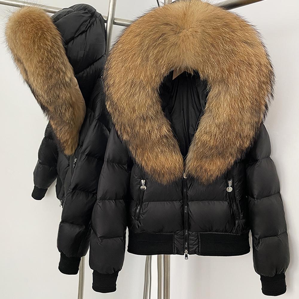 OFTBUY Hooded Thickened Warm Fluffy Puffer Jacket Women New Winter Real Fox Fur Top Clothing Natural Fur White Duck Down Coat