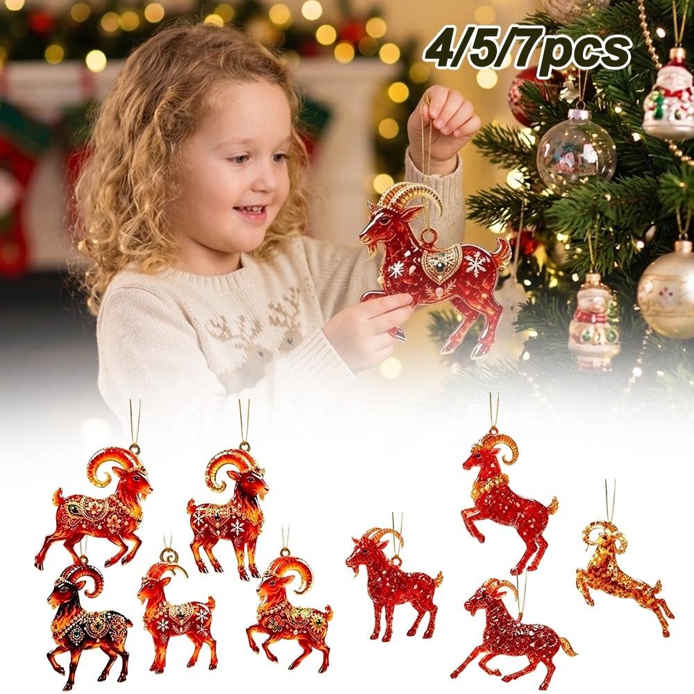 2D Flat Goat Pendant Shining Animal Hanging Decoration Zodiac Goat Souvenir  Holiday Party Decor