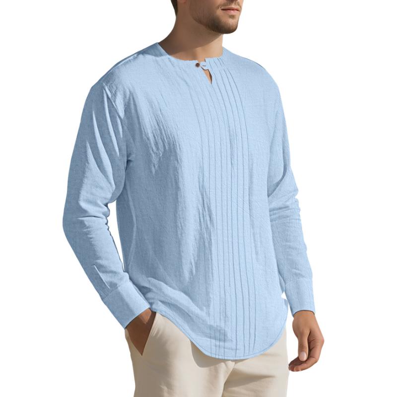 

Мужская повседневная спортивная рубашка Хенли с круглым вырезом, длинным рукавом, однотонная, из льна, осенне-зимняя S синий