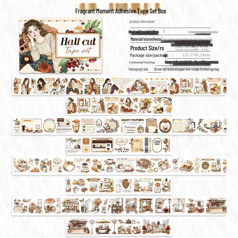 Die-cut PET Washi Tape Set: Coffee Theme, European & American Style for Journaling & Decoration