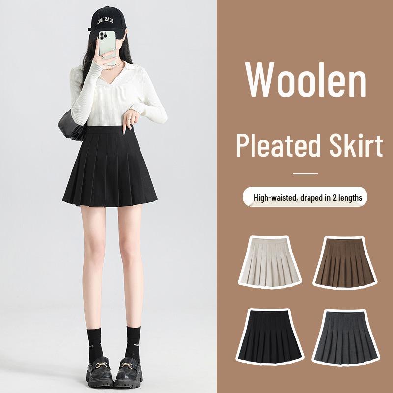 High Waist A-Line Woolen Pleated Skirt, Maillard Brown, Autumn/Winter '26