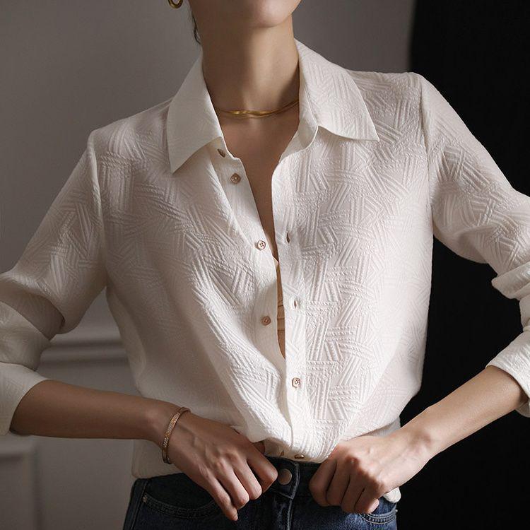

Fashion Chic 3D Jacquard Long-Sleeve White Shirt - 2024 Spring/Autumn Versatile Straight-Fit Design L (up to 59 kg) белый