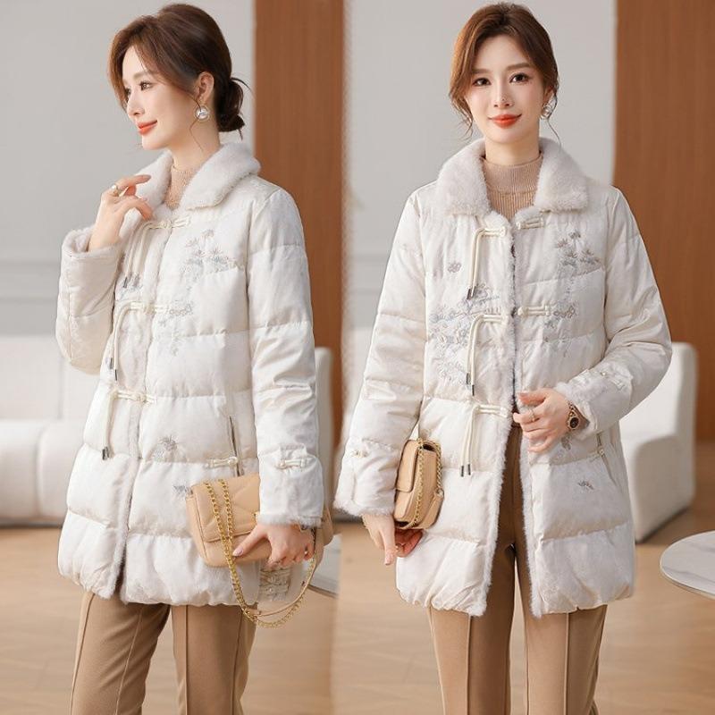 Winter embroidered down jacket buckle new winter women's duck down jacket niche